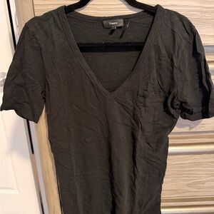 Theory Charcoal V-Neck Short Sleeve Top